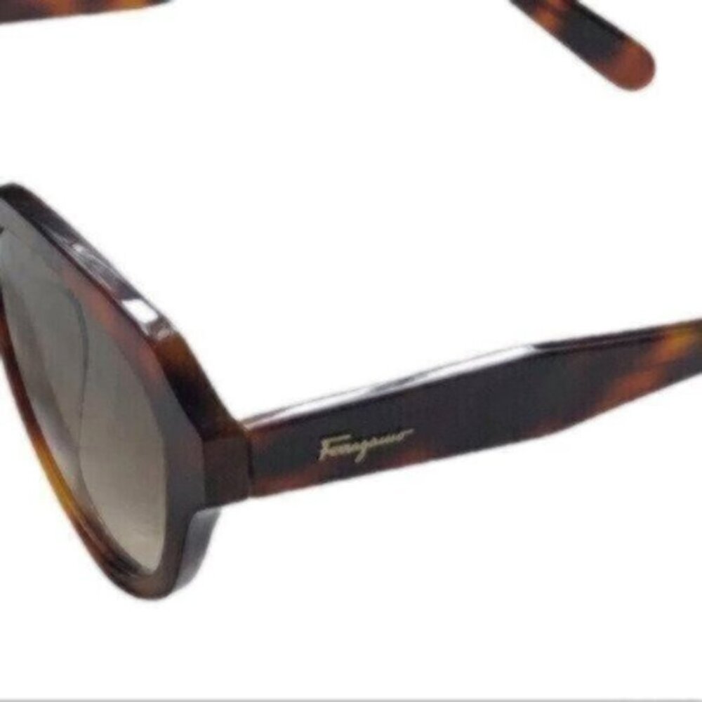 NWT Salvatore Ferragamo Brown Tortoise Shell Rectangle Sunglasses - Picture 6 of 9